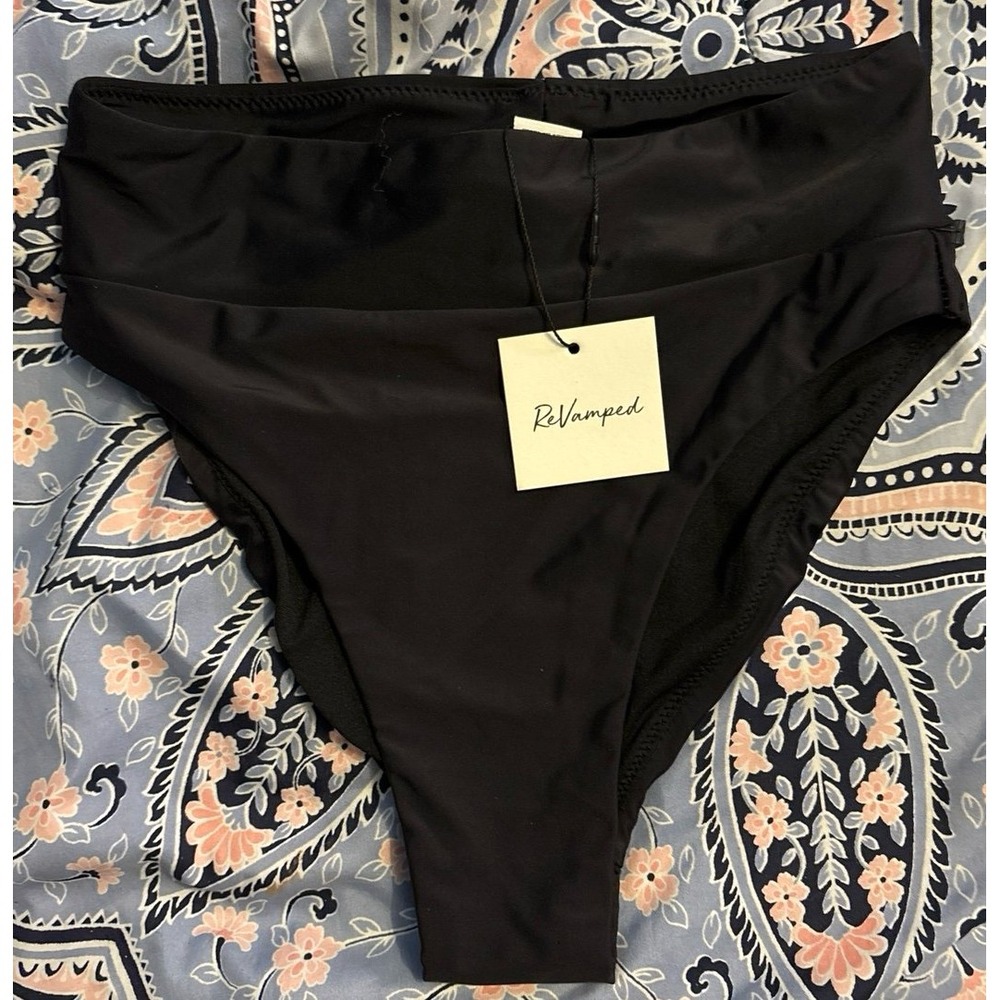NEW ReVamped Women's Black Hi Rise Bikini Bottoms,‎ Size Small